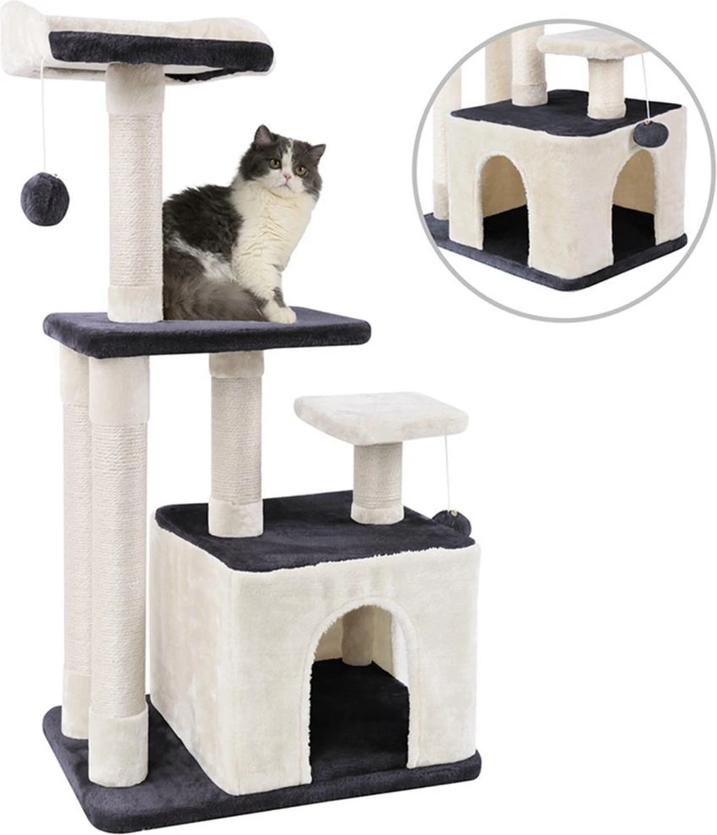 Merkloos MC Star Krabpaal 100cm Met Schraper Meerdere Platforms, Tweedeurs Kattengrotten, Speelgoedballen Met Bellen, Krabbed Natuurlijk Sisal Katten Spelletjes - Grijs&Beige, 100cm 10 Merkloos MC Star Krabpaal 100cm Met Schraper Meerdere Platforms, Tweedeurs Kattengrotten, Speelgoedballen Met Bellen, Krabbed Natuurlijk Sisal Katten Spelletjes - Grijs&Beige, 100cm - Afbeelding 8