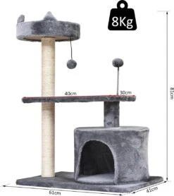 PawHut Kattenboom 3 Verdiepingen Krabpaal Kattengrot Met Sisal Palen Krabplank Pluche D30-258 -Kattenbenodigdheden 1066x1200