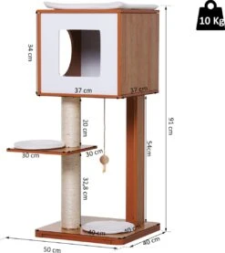 PawHut Krabpaal Met Grot & Sisal Paal Kattenboom Kattenmeubel 4 Kussens MDF D30-206V01 -Kattenbenodigdheden 1070x1200 3