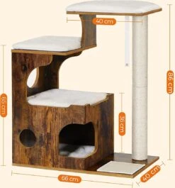 Songmics Zaza Home Luxe Houten Krabpaal 86 Cm, Middelgrote Katten Klimboom Met 3 Ligvlakken En Holten Vintage Bruin-wit -Kattenbenodigdheden 1119x1200 1