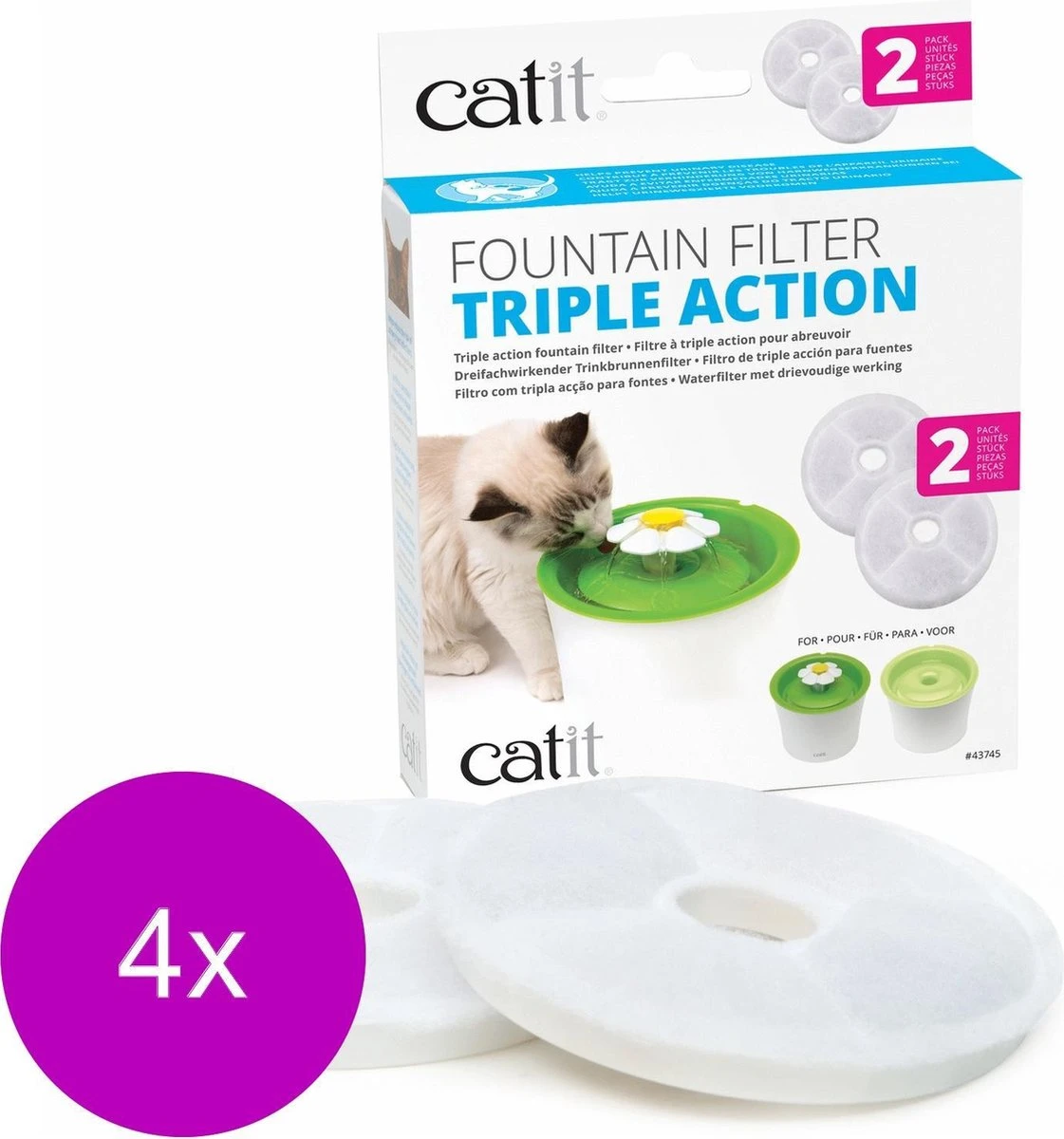 Catit Filters Triple Action 2 Pack - Kattendrinkbak - 4 X 4x14.5x17.5 Cm Wit 4 Catit Filters Triple Action 2 Pack - Kattendrinkbak - 4 X 4x14.5x17.5 Cm Wit - Afbeelding 2
