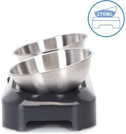 Nobleza Katten Voerbakjes - Ergonomische Dubbele Voerbak - Anti Braak Voerbak Voor Katten - Zwart - Dubbel - RVS -Kattenbenodigdheden 1127x1200