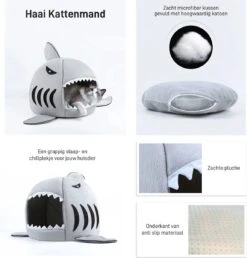 MikaMax Haai Hondenmand - Kattenmand - Dierenmand - Huisdierkussen - Mand Of Bed - Origineel - Extra Zacht Materiaal - 42 X 42 X 36 Cm -Kattenbenodigdheden 1151x1200 2