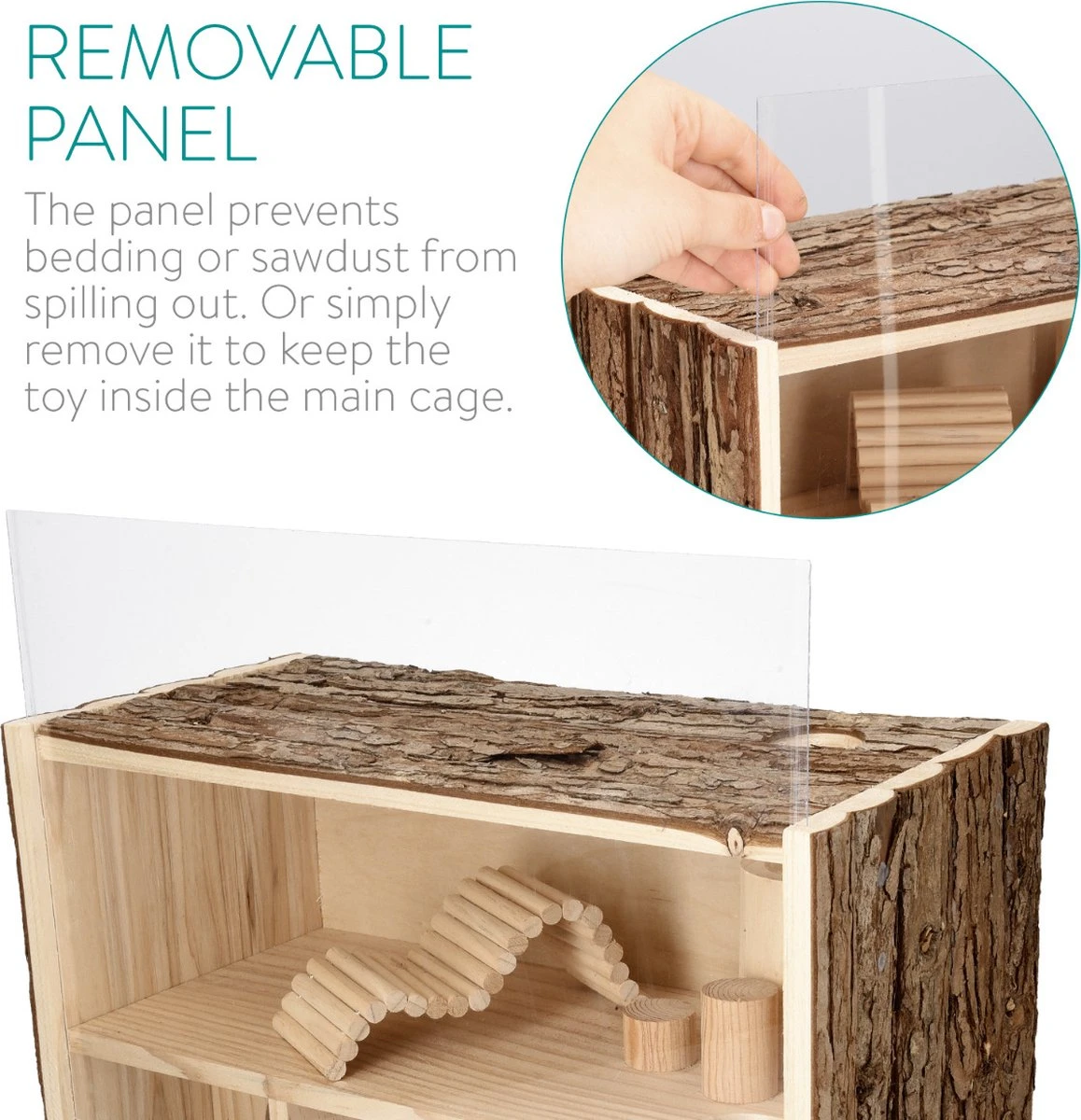 Navaris Houten Hamsterhuis - Speelhut Voor Hamsters, Kleine Knaagdieren, Gerbils, Muizen - Schuilplaats Op Twee Etages Voor Hamster, Cavia, Muis 6 Navaris Houten Hamsterhuis - Speelhut Voor Hamsters, Kleine Knaagdieren, Gerbils, Muizen - Schuilplaats Op Twee Etages Voor Hamster, Cavia, Muis - Afbeelding 4