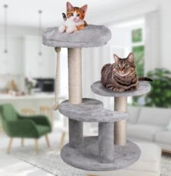 Maxxpro Krabpaal - Krabpaal Voor Katten - Kattenspeelgoed - 62 CM - 3 Platformen - Speeltouw - Sisal - Grijs -Kattenbenodigdheden 1170x1200 2