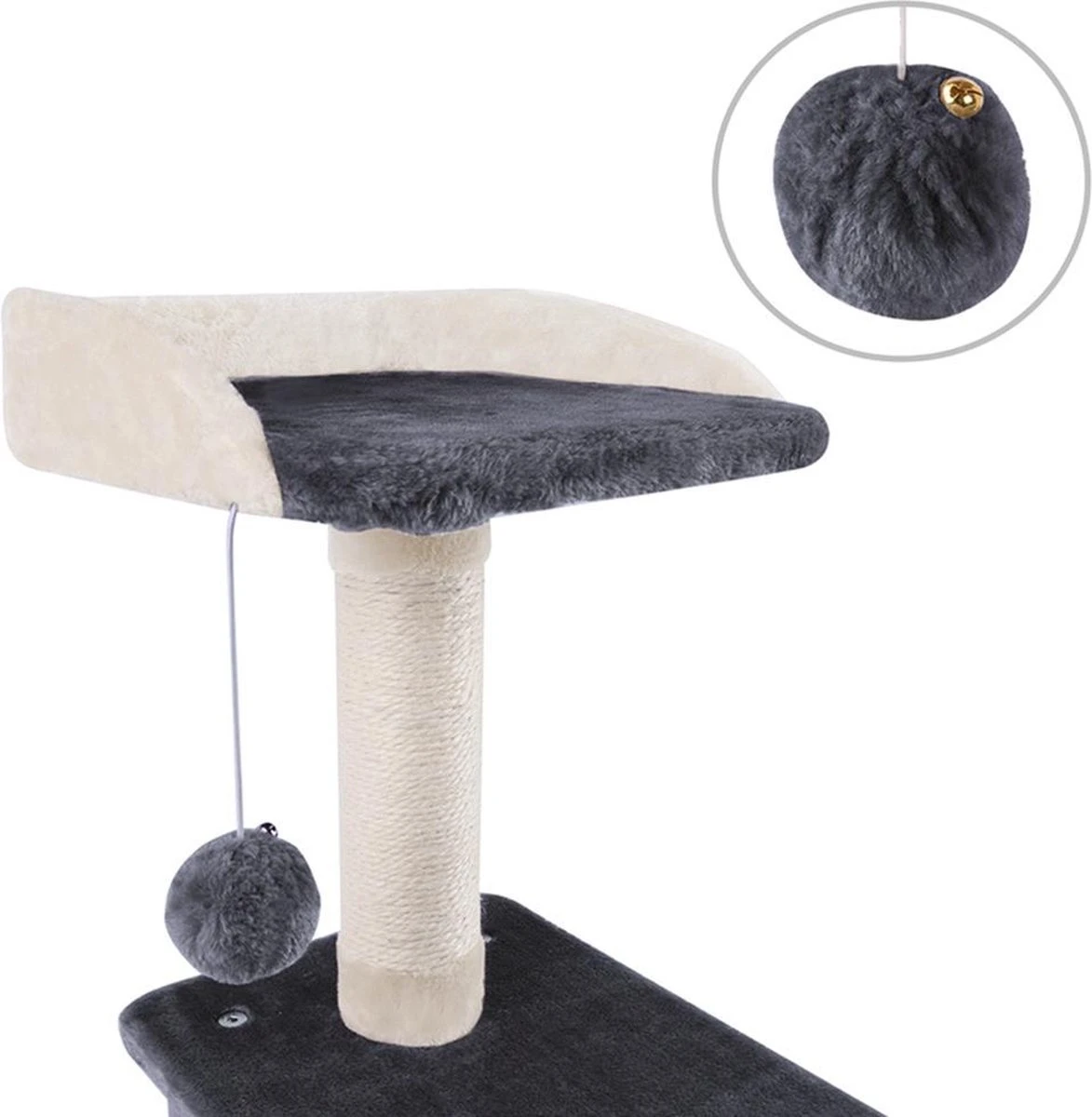 Merkloos MC Star Krabpaal 100cm Met Schraper Meerdere Platforms, Tweedeurs Kattengrotten, Speelgoedballen Met Bellen, Krabbed Natuurlijk Sisal Katten Spelletjes - Grijs&Beige, 100cm 5 Merkloos MC Star Krabpaal 100cm Met Schraper Meerdere Platforms, Tweedeurs Kattengrotten, Speelgoedballen Met Bellen, Krabbed Natuurlijk Sisal Katten Spelletjes - Grijs&Beige, 100cm - Afbeelding 3