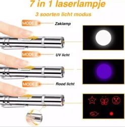 Merkloos Hoogwaardig Laserlampje Voor Katten | USB Oplaadbaar | 7 In 1 Laserpen | Laserpen | Zaklamp | Kattenspeeltje | Kattenspeelgoed | Zilver | Laserpointer Rood/groen | UV Licht -Kattenbenodigdheden 1181x1200 2