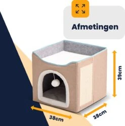 MIRO Katten Huis - Kattenhuizen - Kattenhok - Kattenmand - Dierenhuis - Opvouwbaar - Met Krabmat - Abrikoos -Kattenbenodigdheden 1186x1200 12