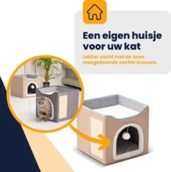MIRO Katten Huis - Kattenhuizen - Kattenhok - Kattenmand - Dierenhuis - Opvouwbaar - Met Krabmat - Abrikoos -Kattenbenodigdheden 1194x1200 6