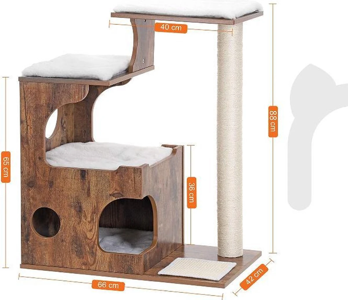 MIRA Home - Krabpaal Voor Katten - Krabpaal - Hout/Sisal - Bruin/Zwart - 66x42x88 5 MIRA Home - Krabpaal Voor Katten - Krabpaal - Hout/Sisal - Bruin/Zwart - 66x42x88 - Afbeelding 3