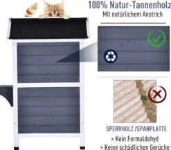 PawHut Kattenhuis Voor Buiten Kattenhut Met 2 Verdiepingen Kattenvilla, Asfaltdak, Massief Hout Grijs D30-236 20 PawHut Kattenhuis Voor Buiten Kattenhut Met 2 Verdiepingen Kattenvilla, Asfaltdak, Massief Hout Grijs D30-236 -Kattenbenodigdheden 1200x1054 1