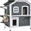 PawHut Kattenhuis Voor Buiten Kattenhut Met 2 Verdiepingen Kattenvilla, Asfaltdak, Massief Hout Grijs D30-236 1 PawHut Kattenhuis Voor Buiten Kattenhut Met 2 Verdiepingen Kattenvilla, Asfaltdak, Massief Hout Grijs D30-236 -Kattenbenodigdheden 1200x1065 3