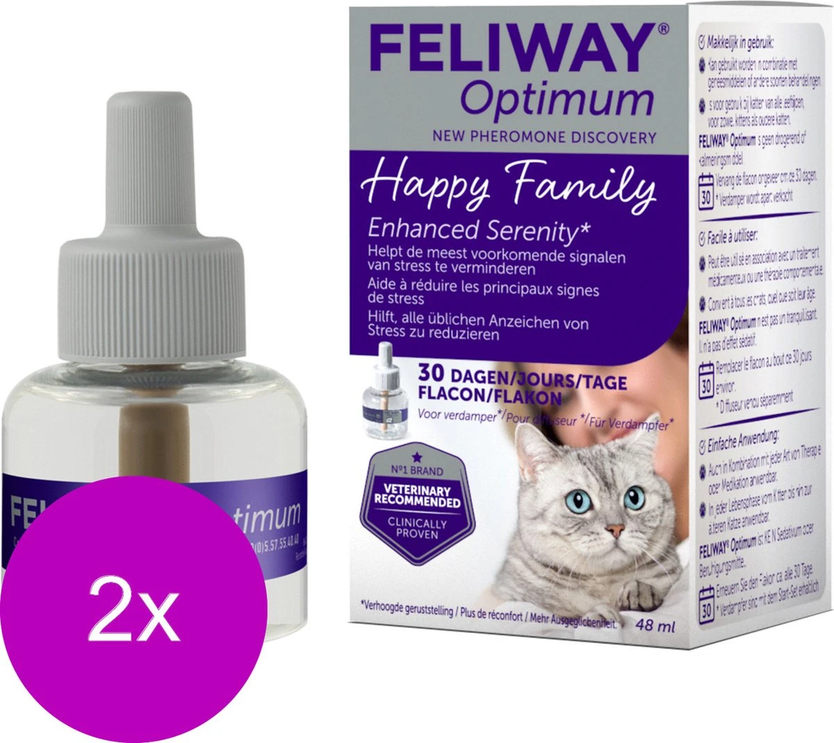 Feliway Optimum Navulling - Anti Stressmiddel - 2 X 48 Ml Kat 4 Feliway Optimum Navulling - Anti Stressmiddel - 2 X 48 Ml Kat - Afbeelding 2