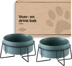 GIZMO 2x Voerbak Kat - 400 Ml - Groen - Keramische Drink- & Voerbakken Met Standaard - 13 Cm - 2 Stuks -Kattenbenodigdheden 1200x1109 2