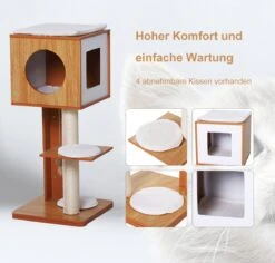 PawHut Krabpaal Met Grot & Sisal Paal Kattenboom Kattenmeubel 4 Kussens MDF D30-206V01 -Kattenbenodigdheden 1200x1146 5