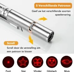 DOWO® - Laserpen - USB Oplaadbaar - Kattenspeeltjes - 7 Verschillende Standen - Laserlampje - RVS Zilver - Laser Pointer -Kattenbenodigdheden 1200x1161 17