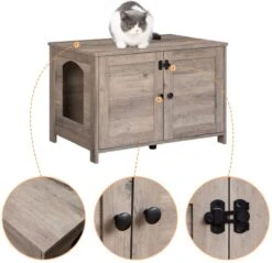 Kattenhuis Met Dubbele Deurtjes - Kattenkast Met Ruimte Voor Kattenbak - Kist Met Grote Opbergruimte - Bruikbaar Als Bank &bijzettafel - Voor In Slaapkamer & Gang - Greige -Kattenbenodigdheden 1200x1163 6