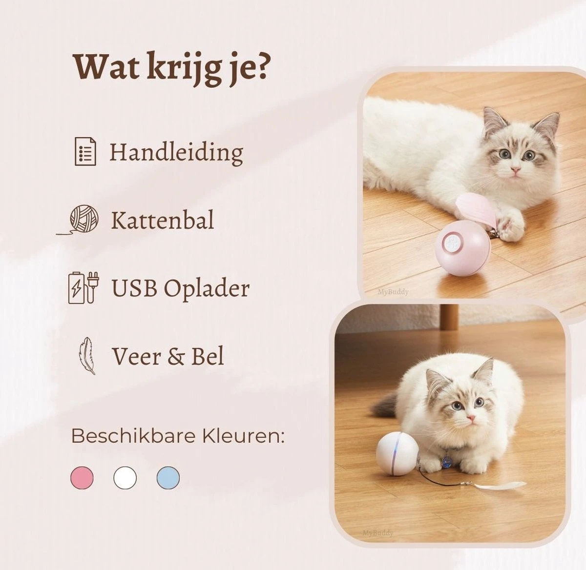 MyBuddy - Interactieve Zelf Rollende Bal - Kattenspeeltjes - Kattenspeelgoed - Bal Voor Katten - LED Lights - Speelgoed - USB - Roze 6 MyBuddy - Interactieve Zelf Rollende Bal - Kattenspeeltjes - Kattenspeelgoed - Bal Voor Katten - LED Lights - Speelgoed - USB - Roze - Afbeelding 4
