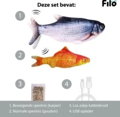 Filo Elektrisch Kattenspeeltje Bewegende Vis 30CM Met Kattenkruid + Goudvis 20CM - Interactief Speelgoed Katten - Elektronisch Kattenspeelgoed - Dansende Elektrische Speelvis Kat - Kattenspeeltjes Intelligentie - Speelgoed Kittens - Speeltjes Kitten -Kattenbenodigdheden 1200x1170 4