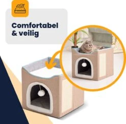 MIRO Katten Huis - Kattenhuizen - Kattenhok - Kattenmand - Dierenhuis - Opvouwbaar - Met Krabmat - Abrikoos -Kattenbenodigdheden 1200x1181 4