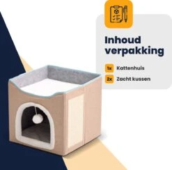 MIRO Katten Huis - Kattenhuizen - Kattenhok - Kattenmand - Dierenhuis - Opvouwbaar - Met Krabmat - Abrikoos -Kattenbenodigdheden 1200x1183 5
