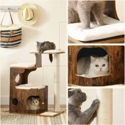 Songmics Zaza Home Luxe Houten Krabpaal 86 Cm, Middelgrote Katten Klimboom Met 3 Ligvlakken En Holten Vintage Bruin-wit -Kattenbenodigdheden 1200x1195 13
