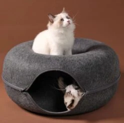 Merkloos A.K.A. Kattentunnel En Kattenmand In-1 – Kattenspeelgoed Speeltunnel Kattenhuis – Kattenhol Rond Kattenspeeltjes - Cat Cave Donut - Antraciet Vilt -Kattenbenodigdheden 1200x1195 6