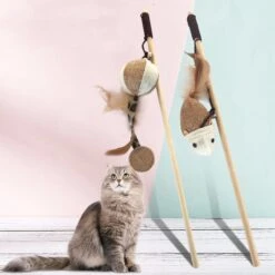 Katten Speeltjes Katten Speelgoed Kattenspeeltjes Katten Hengel Bal – Wit Bruin -Kattenbenodigdheden 1200x1200 398