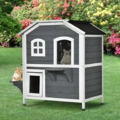 PawHut Kattenhuis Voor Buiten Kattenhut Met 2 Verdiepingen Kattenvilla, Asfaltdak, Massief Hout Grijs D30-236 23 PawHut Kattenhuis Voor Buiten Kattenhut Met 2 Verdiepingen Kattenvilla, Asfaltdak, Massief Hout Grijs D30-236 -Kattenbenodigdheden 1200x1200 556