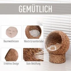 PawHut Kattenmand Rotan Kattennest Kattenbed Met Kussen Huisdierbed Bruin D30-104 -Kattenbenodigdheden 1200x1200 663