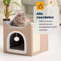 MIRO Katten Huis - Kattenhuizen - Kattenhok - Kattenmand - Dierenhuis - Opvouwbaar - Met Krabmat - Abrikoos -Kattenbenodigdheden 1200x1200 667