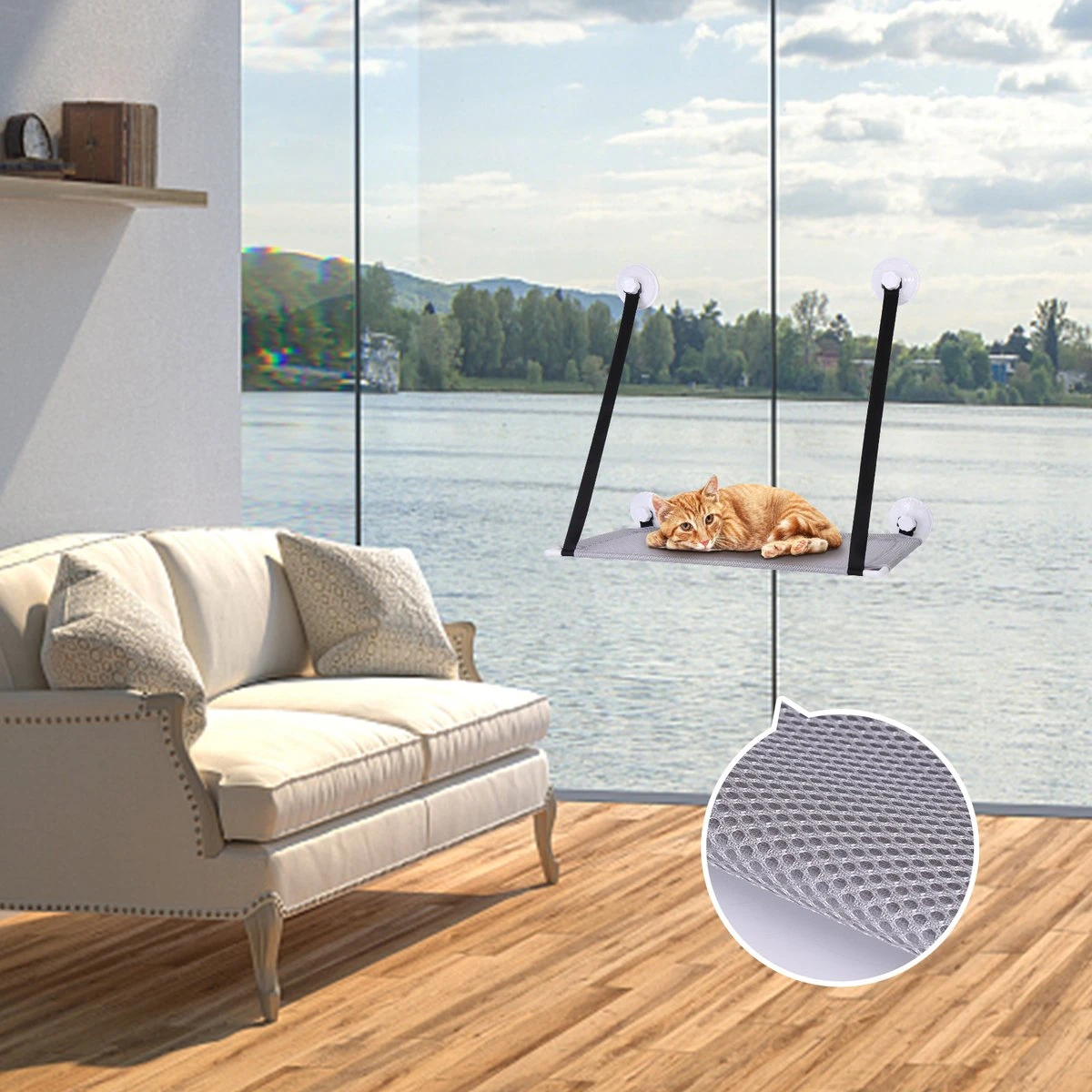 Nobleza 40AG6 - Kattenhangmat - Hangmat Kat - 60x32cm - Kattenhangmat Raam – Kattenbed - Kattenhangmand - Kattenkussen - Grijs 7 Nobleza 40AG6 - Kattenhangmat - Hangmat Kat - 60x32cm - Kattenhangmat Raam – Kattenbed - Kattenhangmand - Kattenkussen - Grijs - Afbeelding 5