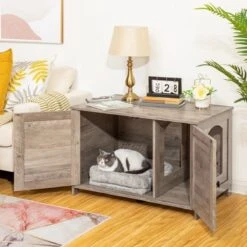 Kattenhuis Met Dubbele Deurtjes - Kattenkast Met Ruimte Voor Kattenbak - Kist Met Grote Opbergruimte - Bruikbaar Als Bank &bijzettafel - Voor In Slaapkamer & Gang - Greige -Kattenbenodigdheden 1200x1200 803