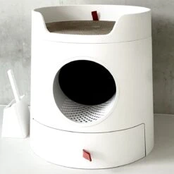 A Sunny Day Kattenbak Met Lade, Bedje En Krabplank - Inclusief Schepje - Design Kattenbak - Wit - Dichte Kattenbak - Kattenbak Gesloten -Kattenbenodigdheden 1200x1200 810