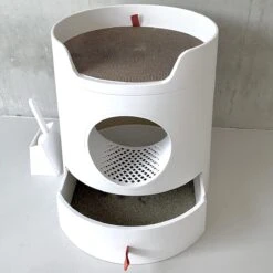 A Sunny Day Kattenbak Met Lade, Bedje En Krabplank - Inclusief Schepje - Design Kattenbak - Wit - Dichte Kattenbak - Kattenbak Gesloten -Kattenbenodigdheden 1200x1200 812