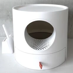 A Sunny Day Kattenbak Met Lade, Bedje En Krabplank - Inclusief Schepje - Design Kattenbak - Wit - Dichte Kattenbak - Kattenbak Gesloten -Kattenbenodigdheden 1200x1200 813