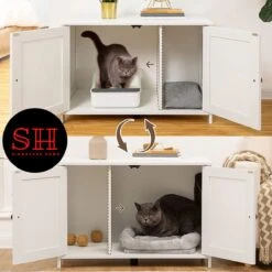 Merkloos Signature Home Wittykitty Kattenbak - Kattenkast - Kattenbakkast - Kattenhuis Met Deur En Aparte Scheidingswand - Kattenbak Opbergdoos - Wit - 80 X 54 X 50.5 Cm -Kattenbenodigdheden 1200x1200 829