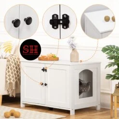 Merkloos Signature Home Wittykitty Kattenbak - Kattenkast - Kattenbakkast - Kattenhuis Met Deur En Aparte Scheidingswand - Kattenbak Opbergdoos - Wit - 80 X 54 X 50.5 Cm -Kattenbenodigdheden 1200x1200 831