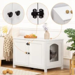 Merkloos Signature Home Wittykitty Kattenbak - Kattenkast - Kattenbakkast - Kattenhuis Met Deur En Aparte Scheidingswand - Kattenbak Opbergdoos - Wit - 80 X 54 X 50.5 Cm -Kattenbenodigdheden 1200x1200 835