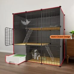 Merkloos XXL Premium Kattenkooi Met Kattenbak 2-laags Kattenkooien Voor Binnen - Grote Opvouwbare Kattenren - Kattenbench Kat Bench - Zwart Dierenverblijf -Kattenbenodigdheden 1200x1200 837