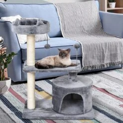 PawHut Kattenboom 3 Verdiepingen Krabpaal Kattengrot Met Sisal Palen Krabplank Pluche D30-258 -Kattenbenodigdheden 1200x1200 892