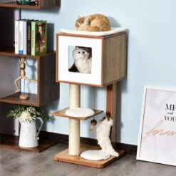 PawHut Krabpaal Met Grot & Sisal Paal Kattenboom Kattenmeubel 4 Kussens MDF D30-206V01 -Kattenbenodigdheden 1200x1200 927