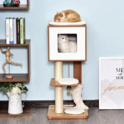 PawHut Krabpaal Met Grot & Sisal Paal Kattenboom Kattenmeubel 4 Kussens MDF D30-206V01 -Kattenbenodigdheden 1200x1200 928