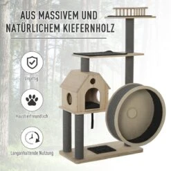 PawHut Kattenboom Met Loopwiel Krabpaal Met 4 Verdiepingen Kattenhuis Met Sisalpalen Massief Hout D30-303 -Kattenbenodigdheden 1200x1200 958