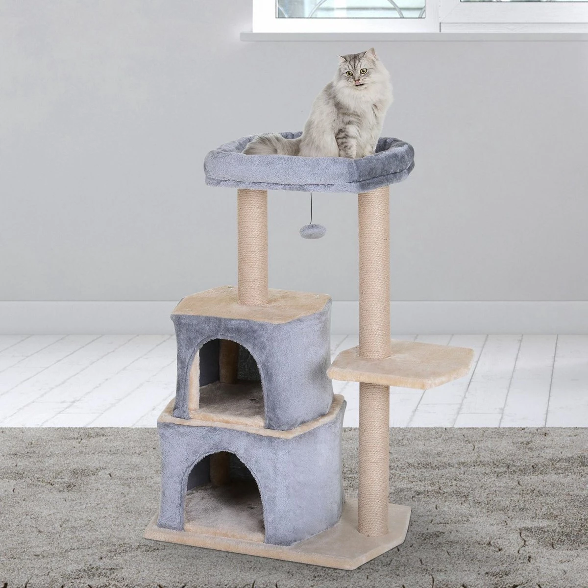 PawHut Krabpaal Kattenboom Met Grot Klimboom Kattenhuis Sisal Paal Sisal Grijs D30-218 10 PawHut Krabpaal Kattenboom Met Grot Klimboom Kattenhuis Sisal Paal Sisal Grijs D30-218 - Afbeelding 8