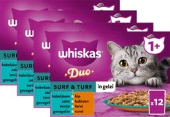 Whiskas 1+ Natvoer - Duo Surf & Turf - Selectie In Gelei - Maaltijdzakjes 48 X 85 G