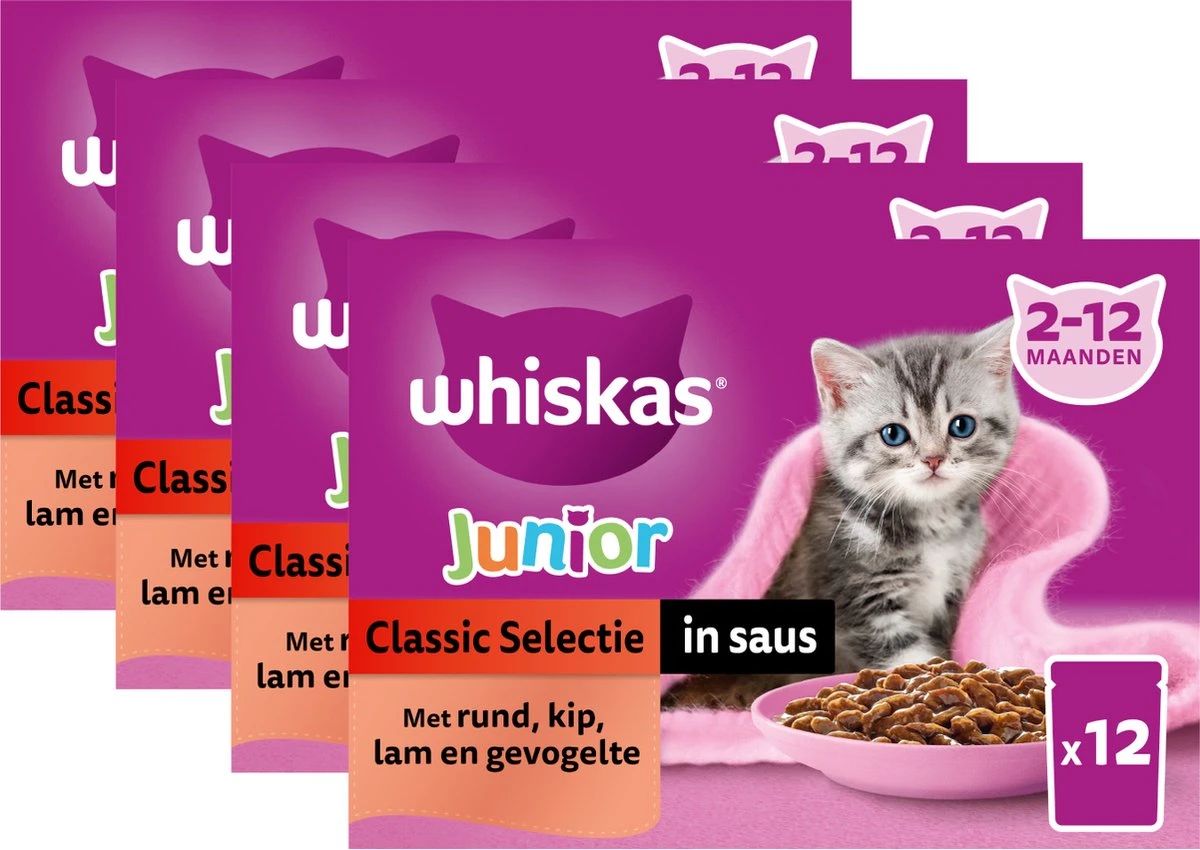 Whiskas Junior Natvoer - Classic - Selectie In Saus - Maaltijdzakjes 48 X 85 G 3 Whiskas Junior Natvoer - Classic - Selectie In Saus - Maaltijdzakjes 48 X 85 G