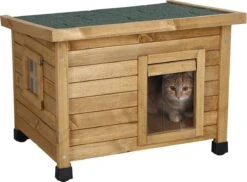 Merkloos Rexa® Kattenhuisje Van Dennenhout 57x45x43cm | Kattenmand Voor Buiten Of In Huis | Beschermt Kat Tegen Kou En Geeft Veilig Gevoel | Makkelijke Ingang | Hoogwaardig Hout | Kattenbak | Katten Huis