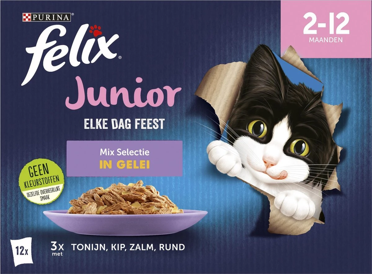 Felix Elke Dag Feest Mix Selectie In Gelei Junior - Katten Droogvoer - 48 X 85g 3 Felix Elke Dag Feest Mix Selectie In Gelei Junior - Katten Droogvoer - 48 X 85g