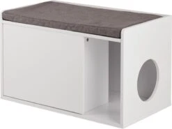 Relaxdays Kattenbak Ombouw - Met Zitkussen - Kattenhuis Wit - Kattenmeubel - Kattenkast -Kattenbenodigdheden 1200x898 4